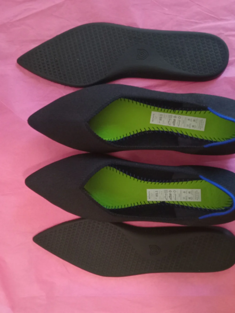 Rothy's Women's Black Pointed Flat with Blue Trim - Picture 3 of 16